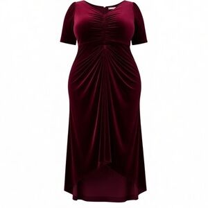 Adrianna Papell Wine Velvet High-Low Ruched Dress
